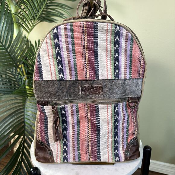 Myra Backpack Canvas weave Hair on Hide boho Western Leather - perfect ! main image 5